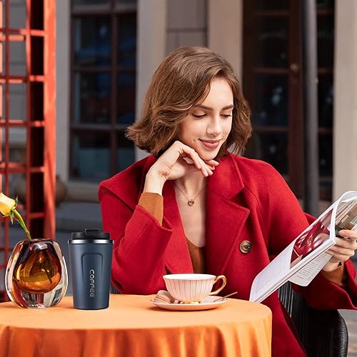 Miniatura 3 de Taza de viaje de café aislada de acero inoxidable, tazas de café personalizadas para automóvil, taza linda de 12 onzas, azul