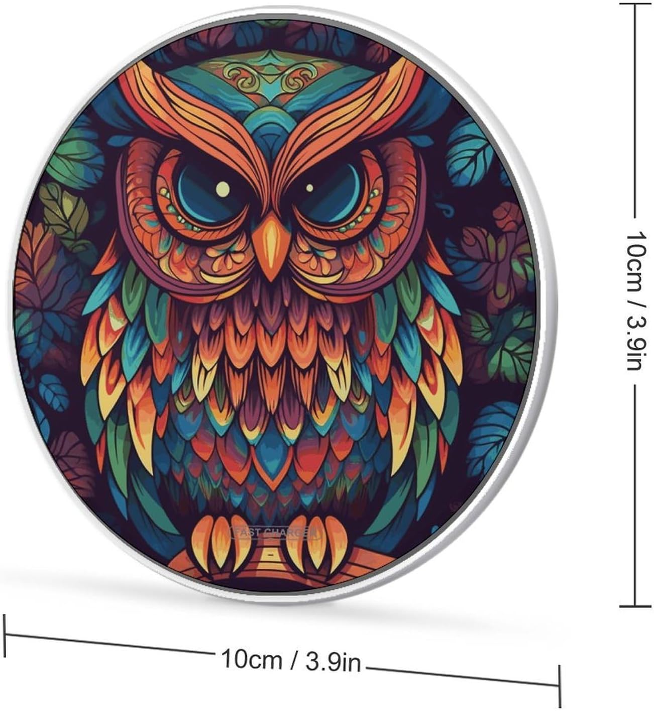 Color Owl Pattern Wireless Charging Pad with USB Cable 10W Magnetic Wireless Charger Fast Charging Pad Portable Slim Charger Puck Lightweight Travel Chargings Station image 2