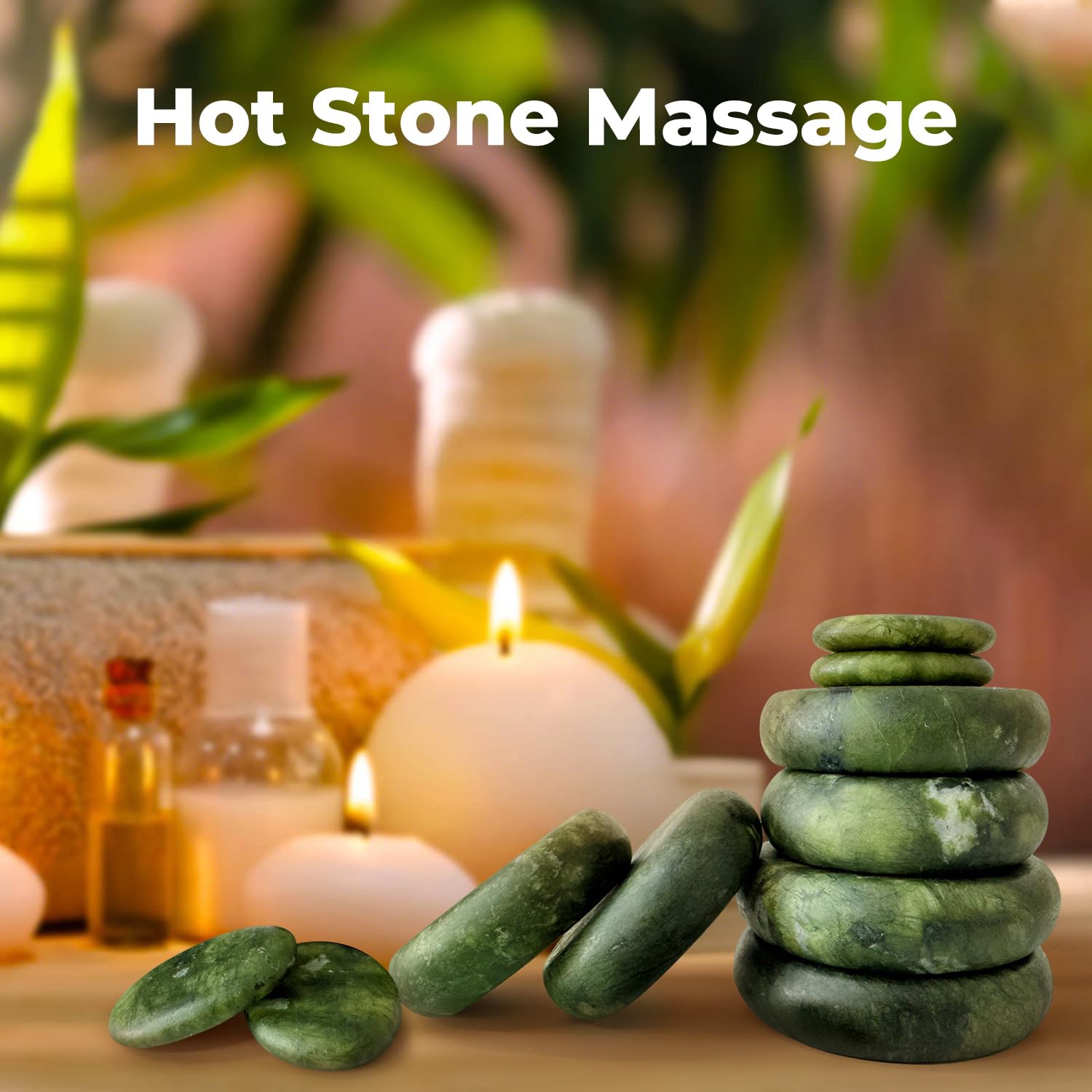 Juego de piedras de masaje Olivin (10 unidades, piedras volcánicas calientes, para spa, terapia de masaje y relajación profunda)