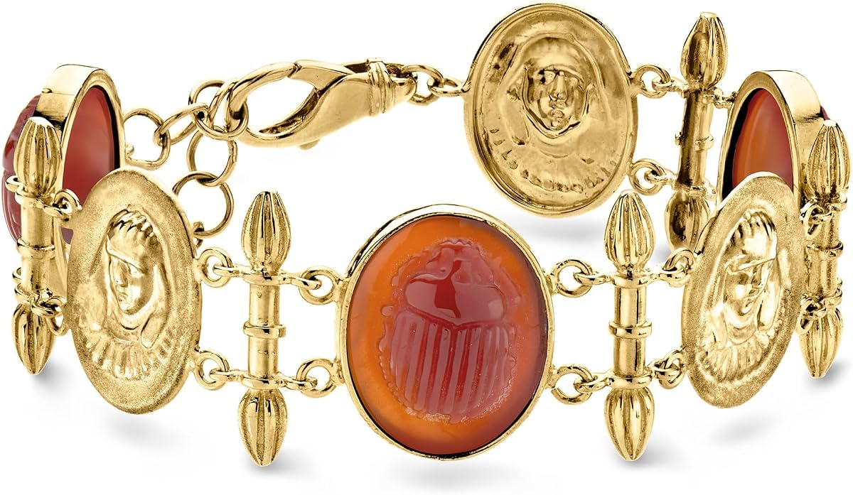 Pulsera italiana con escarabajo de ágata roja Tagliamonte en oro de 18 quilates sobre plata de ley. 7,5 pulgadas