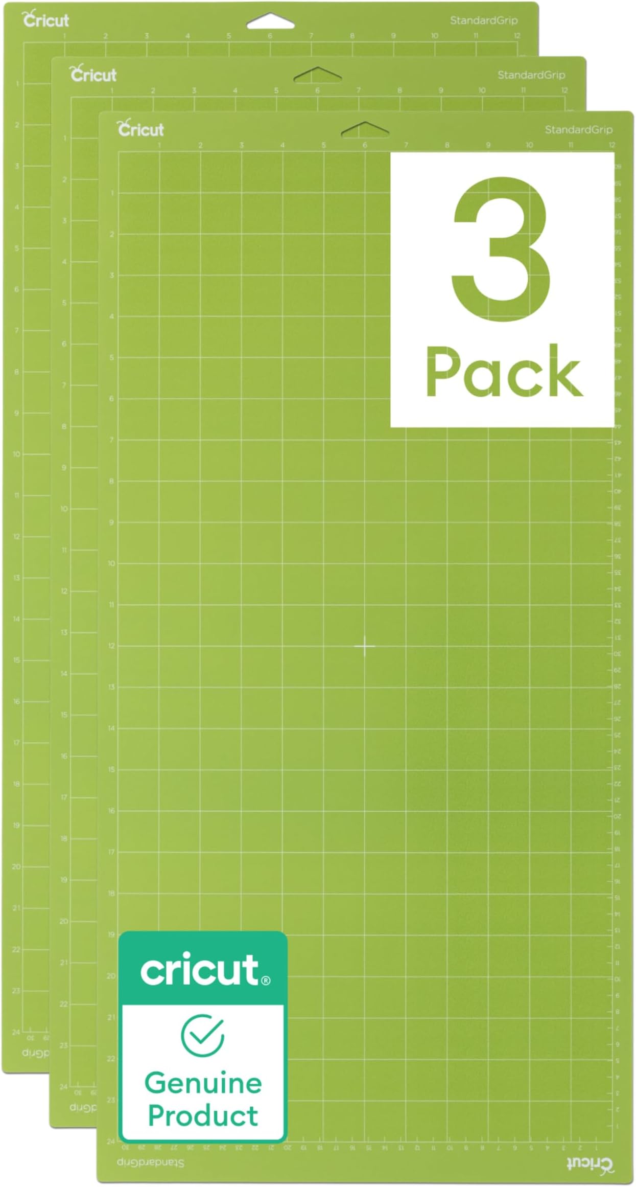 Cricut StandardGrip Machine Mats 12in x 24in, Green (3 Count) | Reusable Cutting Mats for Crafts with Protective Film -Compatible with Cricut Explore & Maker