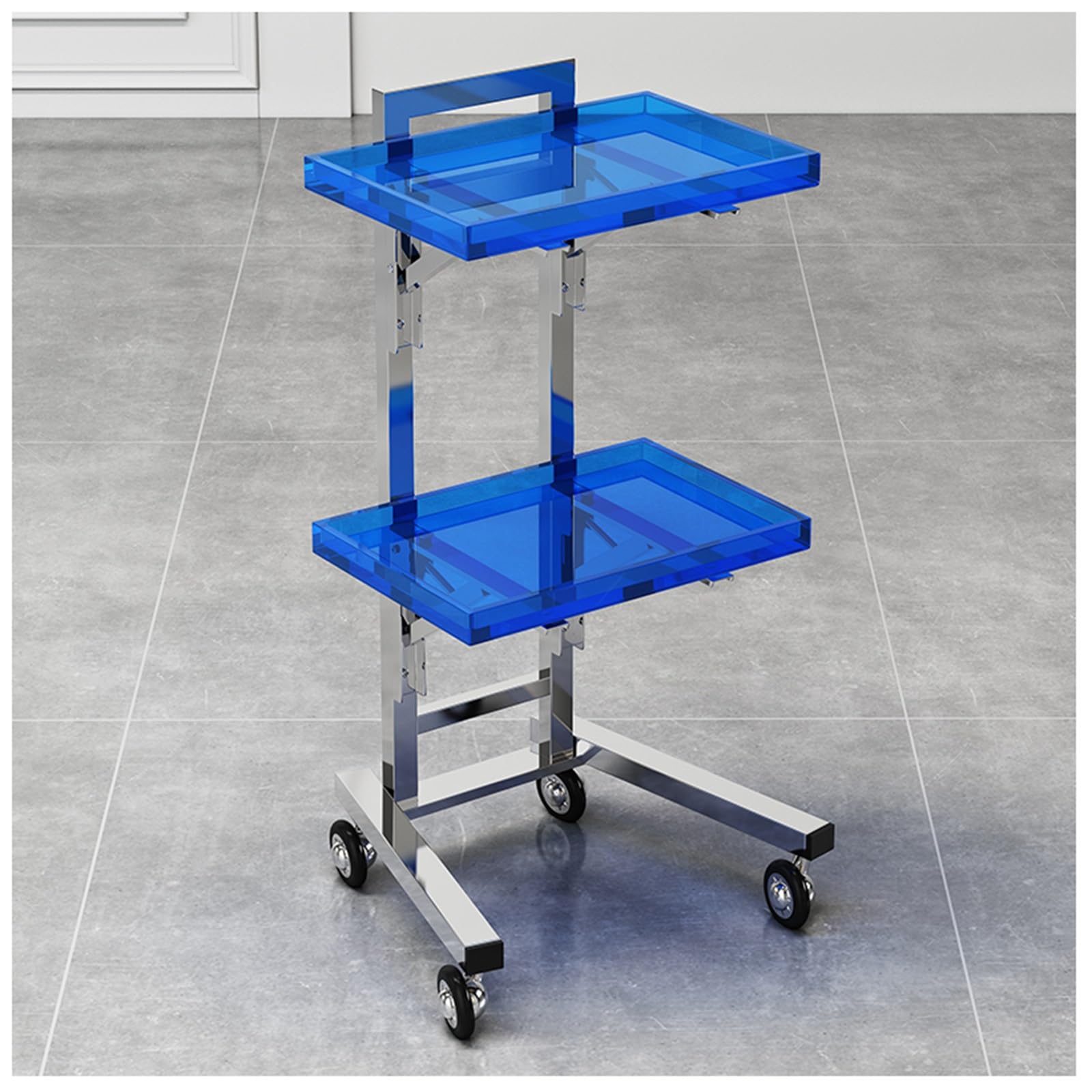 NQNFWCRJ Hairdressing Salon Foldable Acrylic Tray Tool Carts Thickened Stainless Steel Frames Enlarged and Widened Panel Bottom Swivel Casters