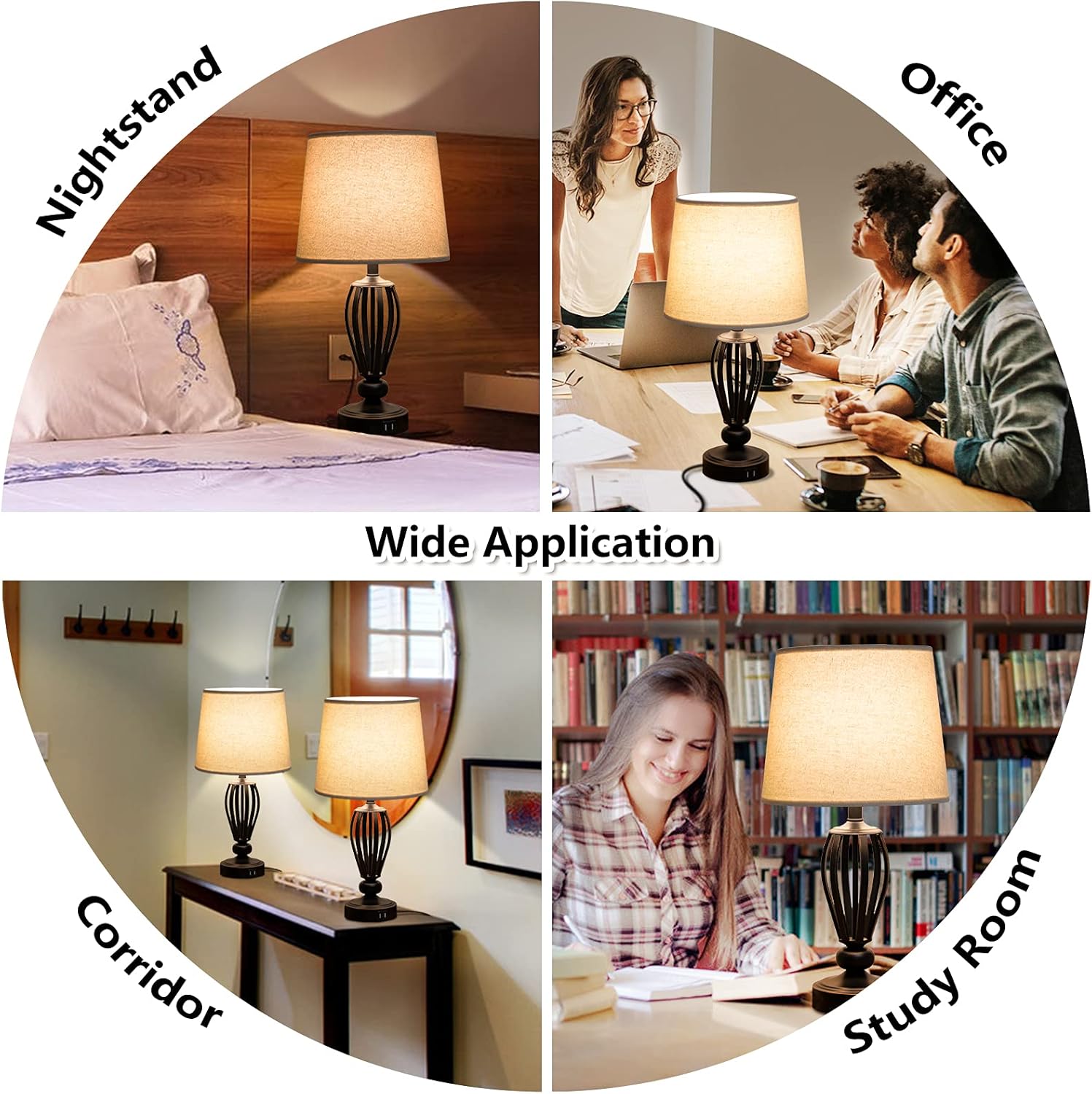 USB Bedside Lamp, 3 Way Dimmable Touch Table Lamp with Dual USB Charging Ports Industrial Table Lamp Black Metal Base Farmhouse Reading Lamp for Bedroom, Living Room, Office or Study LED Bulb Included - - 