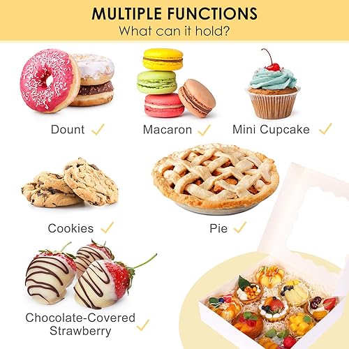 Miniatura 3 de Moretoes 24 cajas de panadería, 10 x 10 x 2.5 pulgadas, cajas de pastel autoemergentes para galletas, fresas cubiertas de chocolate, pasteles,