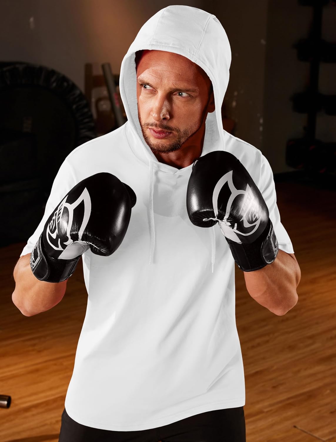 EKLENTSON Mens Short Sleeve Hoodies Workout Muscle Gym Hooded T-Shirts Cotton Athletic Lightweight Sweatshirt Pullover - Image 3