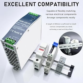 10 Pcs Aluminum DIN Rail Slotted 35mm Wide 7.5mm High Long Universal Standard Rail Set, Includes 20 M4*16 Screws and 10 Protective End Caps, for Circuit Breakers, Relays, PLCs (8Inch 10 Pcs)