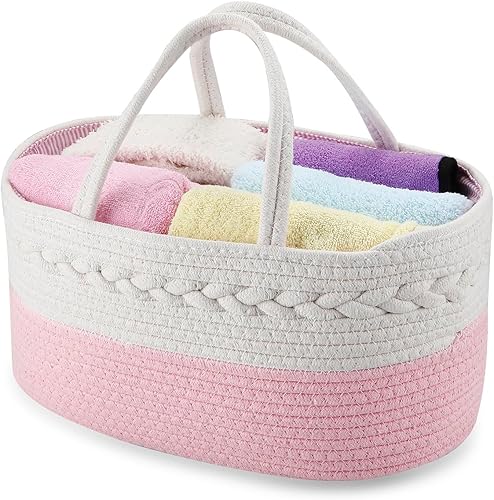 Miniatura 2 de PandaEar Organizador de pañales para bebé, cesta de almacenamiento de cuerda de algodón, organizador portátil de automóvil para baby shower, regalos