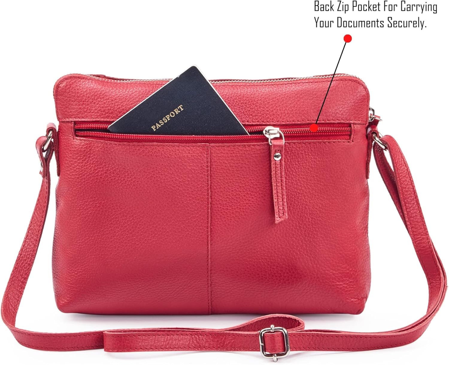 Wise Owl Accessories Small Soft Pebbled Real Leather Crossbody Handbags Purses Triple Zip Premium Sling Crossover Shoulder Bag for Women Gift (Red Nappa) - Image 5