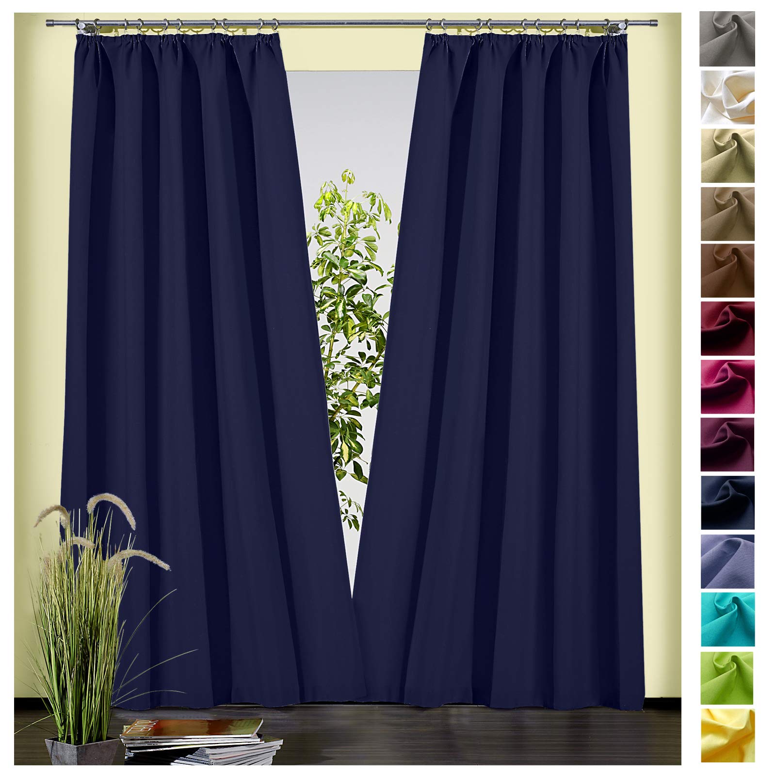 heimtexlandDecorative Curtain Cotton Plain Opaque Curtain Ruffle Tape Curtain Dark Blue H x W 230 x 135 Type 625