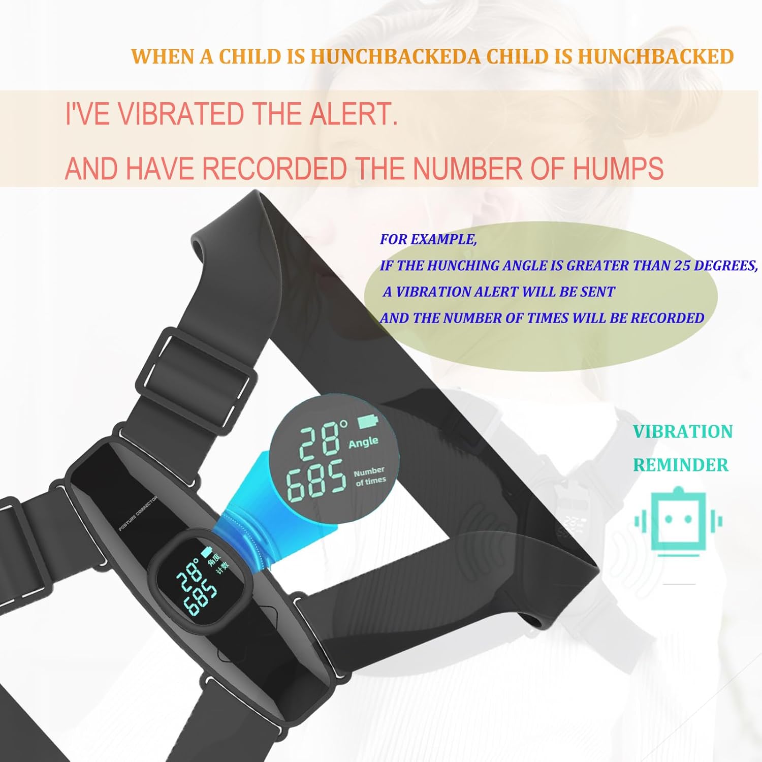 Upgraded Smart Posture Corrector Adjustable Posture Correction Angle with Vibration Posture Reminder Correct Hunchback Posture Correction Back Posture Monitor Hunchback Smart Corrector