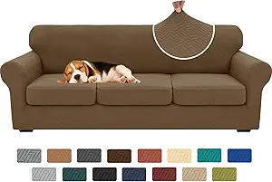 XINEAGE New 4 Pieces Extra Large Couch Covers for 3 Cushion Sofa Super Stretch Sofa Cover for 3 Large Seat Cushion Universal Slip Cover for Living Room (Brown), 91"-110"(3 Cushions)