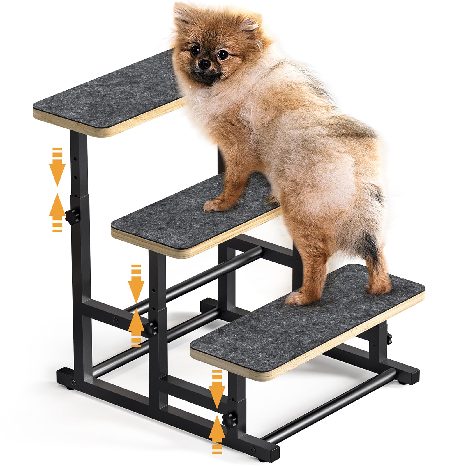 THYGIFTREE Pet Dog Stairs for Small Medium Dogs, Height Adjustable Dog Steps for High Bed Couch Metal Frame Wooden Pet Steps Dog Ramp for Puppy, Cats