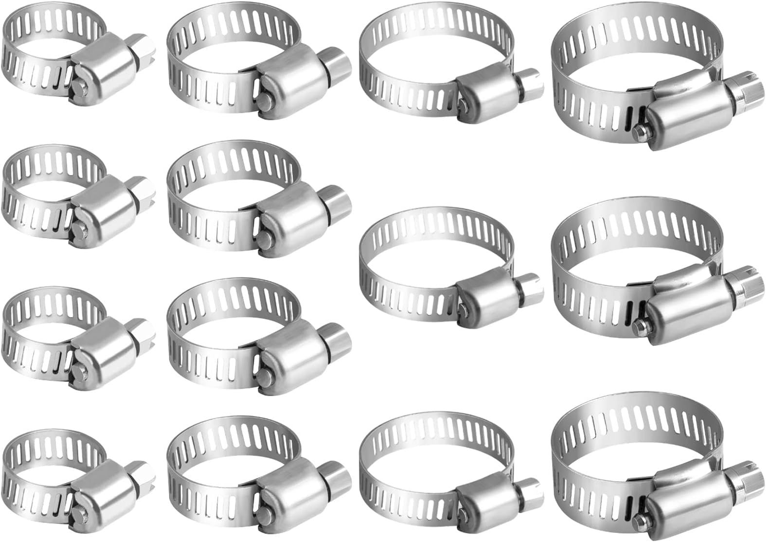 MIAHART Small Hose Clips Assorted 14 Pack Adjustable Hose Clamp Range Stainless Steel Hose Clip for Flexible Hose Pipe Tube Worm Drive Pipes (Assort Sizes)