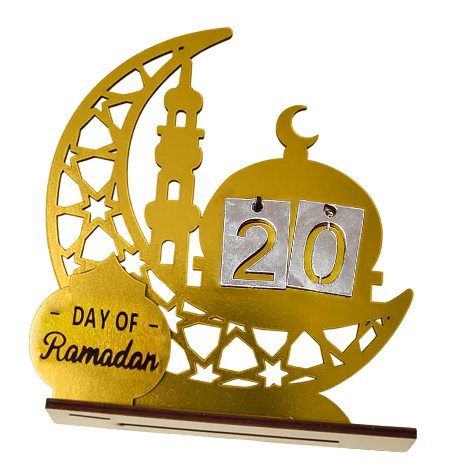 Fenteer Ramadan Advent Calendar Eid Decor Arts for Home Office Sign Ramadan Gift for Kids Party Supplies Table Decor Acrylic Ornament, Gold
