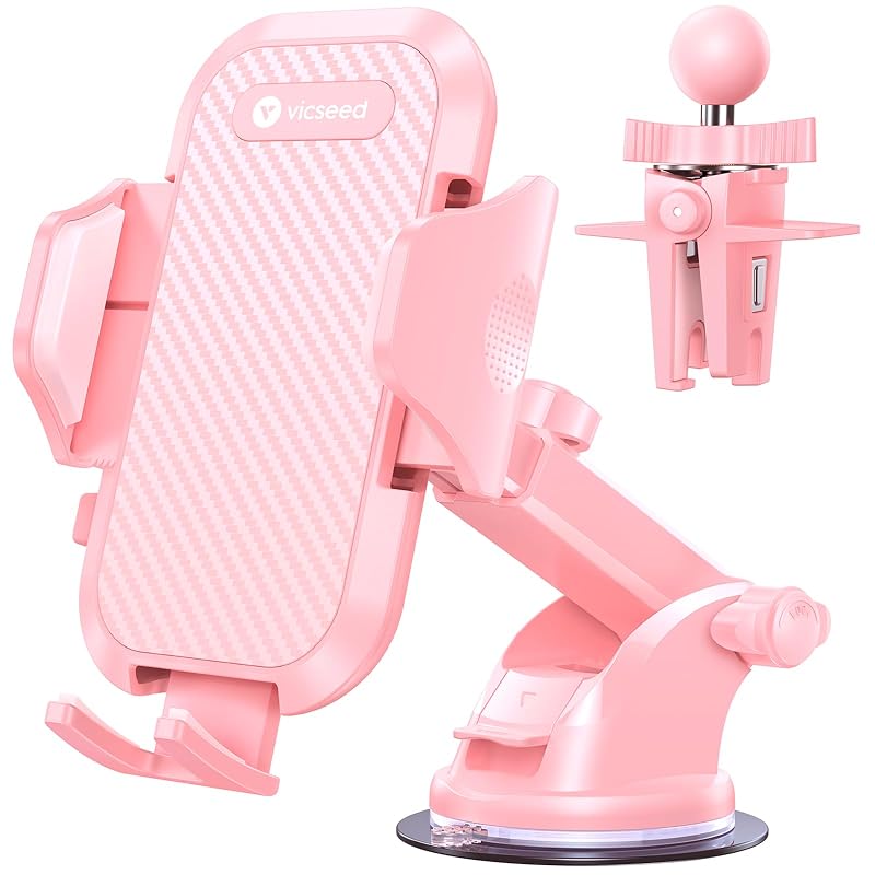 Suporte de celular para carro VICSEED com ventosa, clip para saída de ar e ajuste 360° Hot Pink