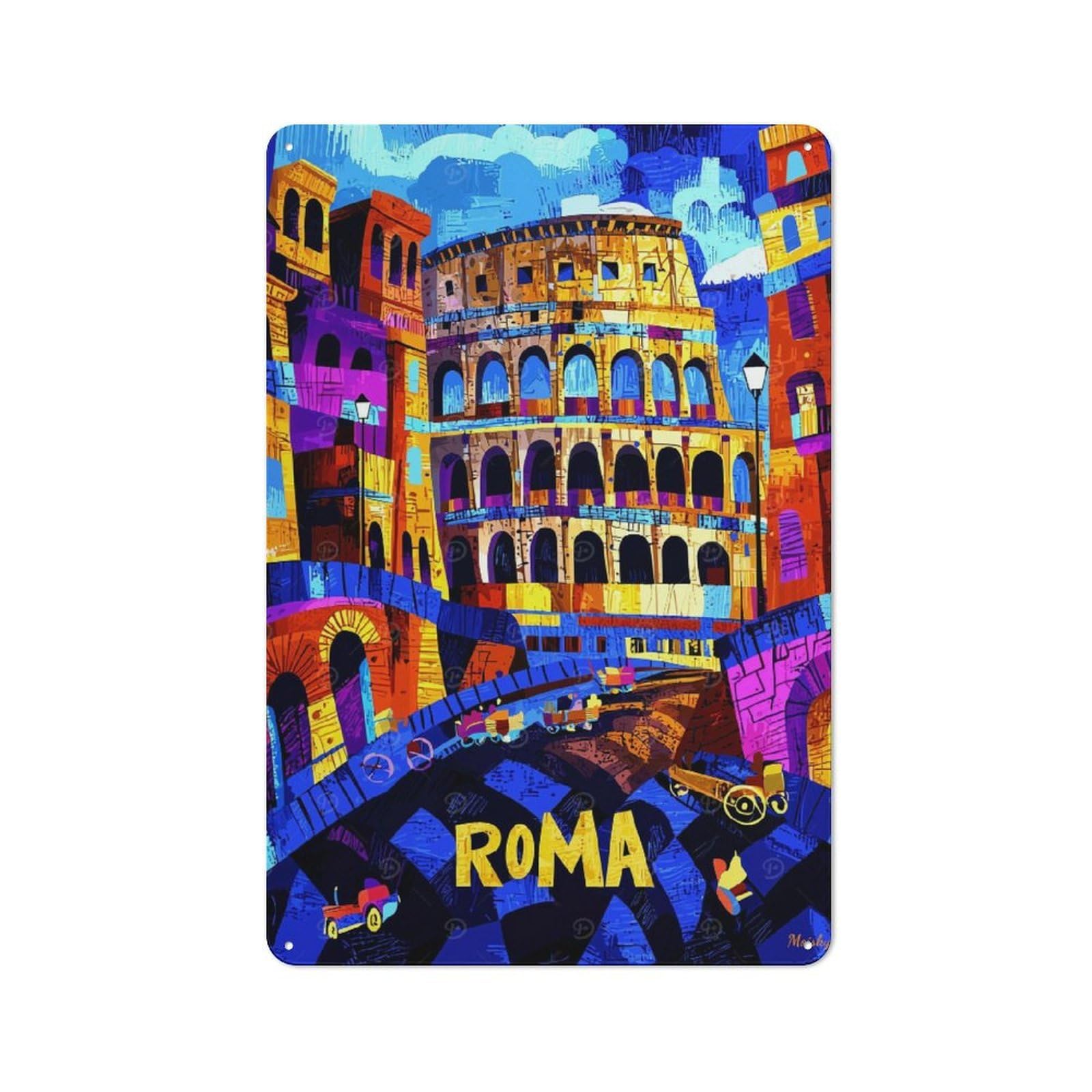 Junmoney Rome Colosseum Colors – Vibrant Geometric Cit Tin Sign 30X20cm With Yscape For Workshop Wall, Retro Decor, For Vintage Wall Decor Fans, For Garage And Workshop Walls