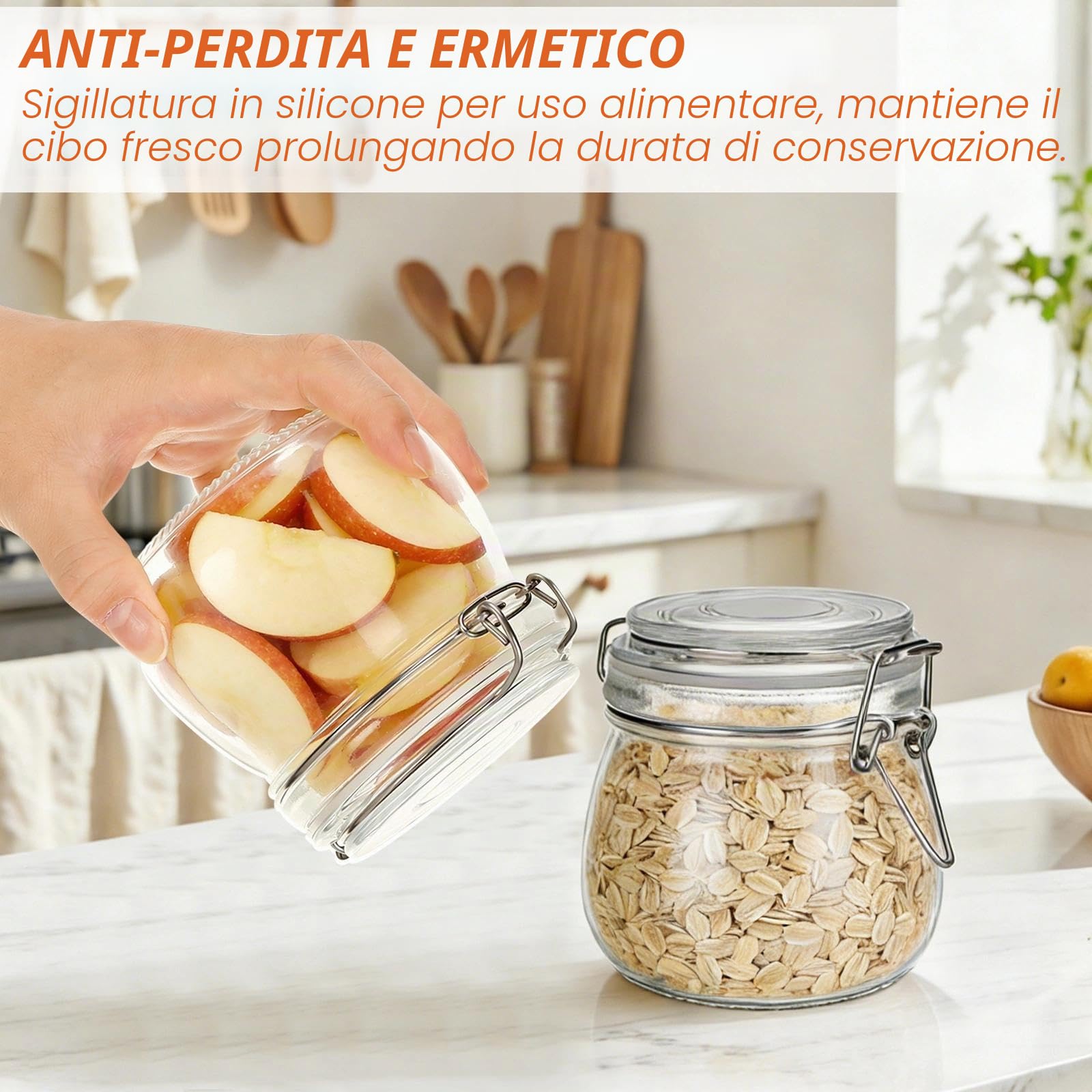 Barattoli VetroVasetti Vetro Ermetici con Clip 6 Pezzi 500ml | Vasetti con chiusura a clip · anello in gomma · ermetici · per marmellata, cereali, caffè e spezie