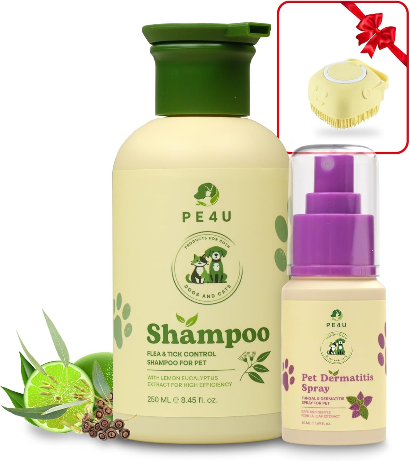Pet Relief Spray for Dogs & Cats - Natural Perilla Leaf Extract, Safe for Sensitive Skin - Soothes Itching, Reduces Dermatitis, Protects & Refreshes - [Spray + Shampoo + GIF]