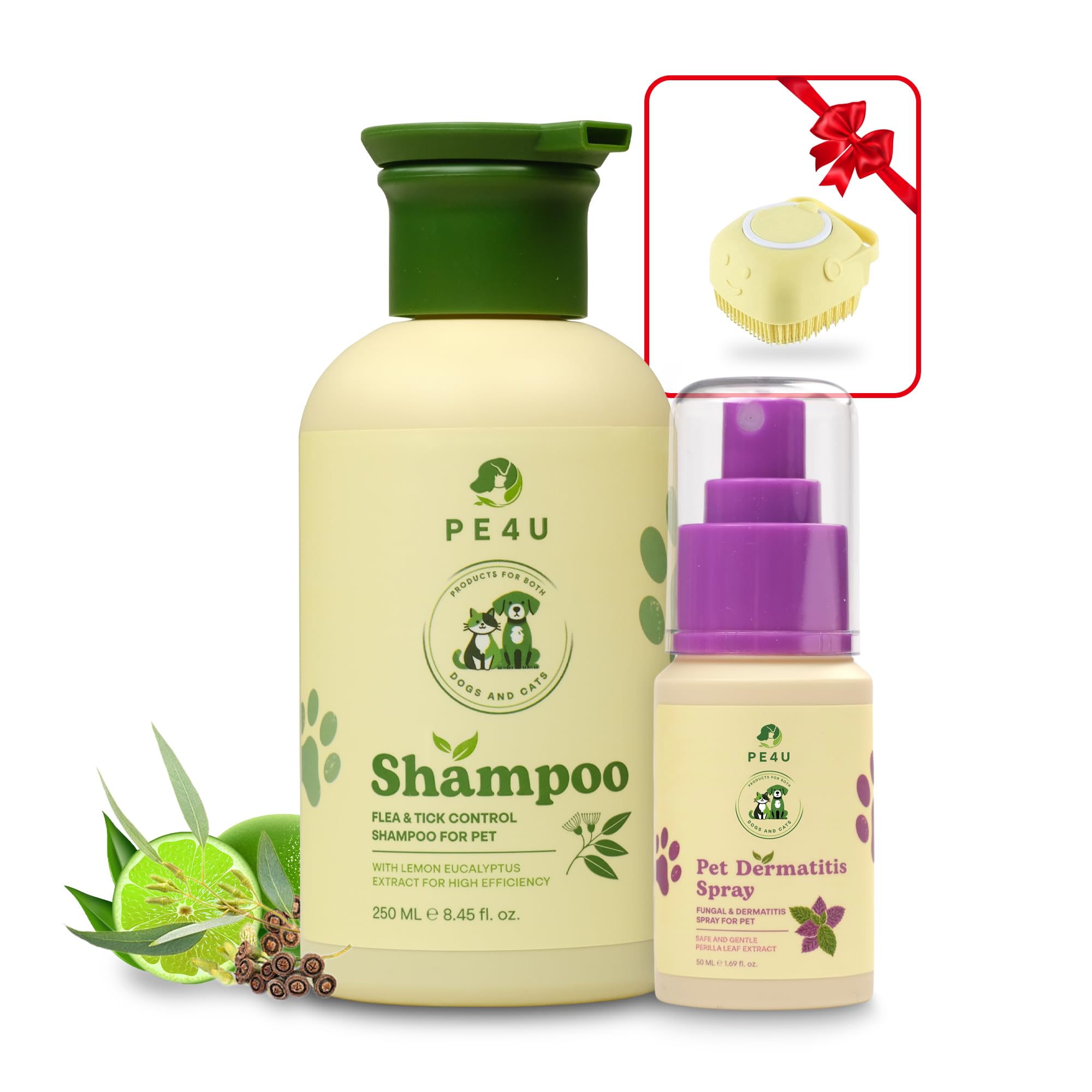 Pet Relief Spray for Dogs &amp; Cats - Natural Perilla Leaf Extract, Safe for Sensitive Skin - Soothes Itching, Reduces Dermatitis, Protects &amp; Refreshes - [Spray + Shampoo + GIF]