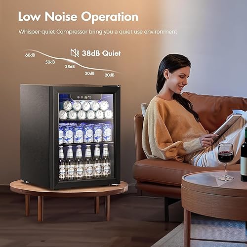 Miniatura 10 de Kismile Refrigerador y enfriador de bebidas de 2.3 pies cúbicos, mini puerta de vidrio para 85 latas, pantalla digital de temperatura para