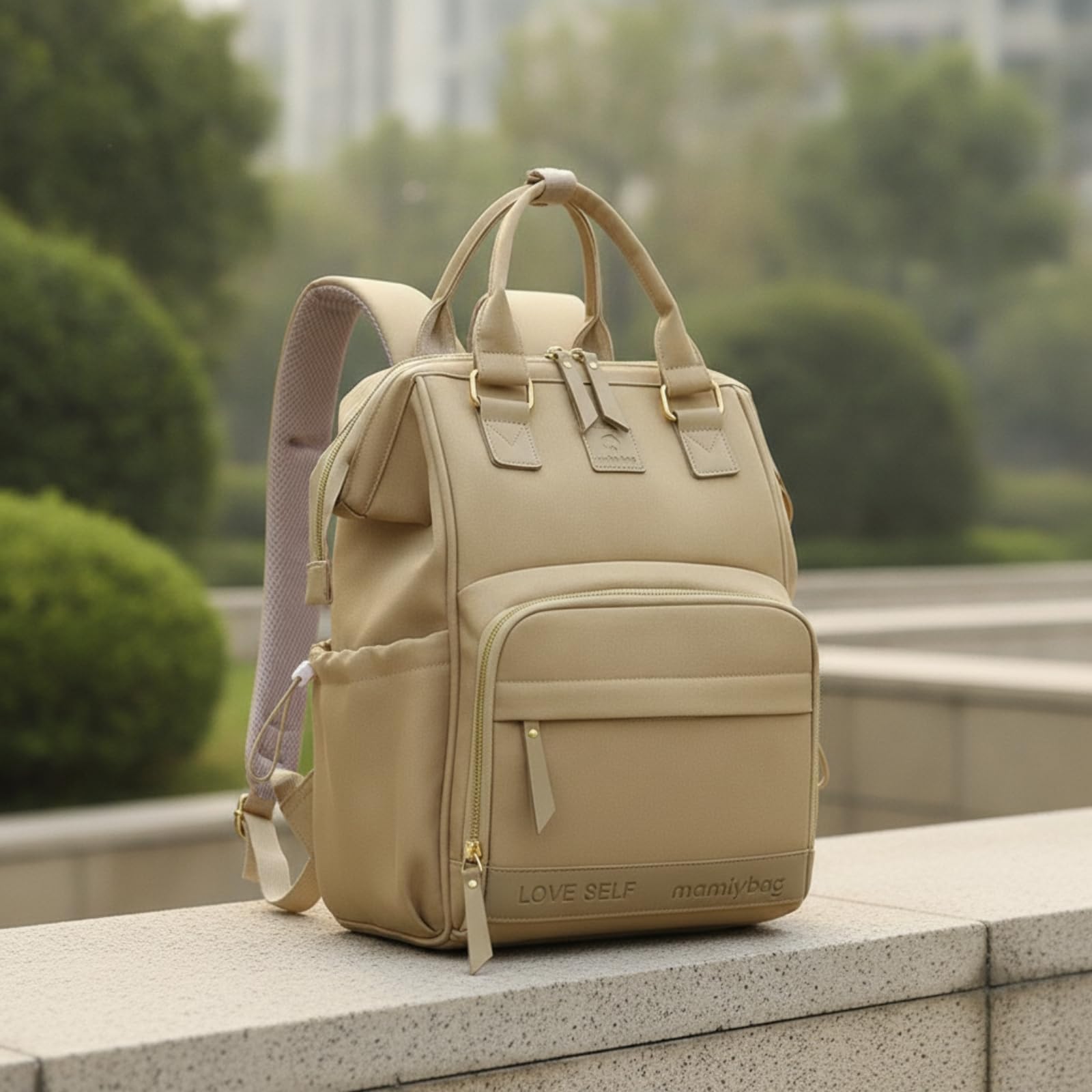 Zaino Fasciatoio Imbottito Zaino Mamma con Tasche Unisex Borsa Fasciatoio per Neonati, Grigio, Grigio Tè Matcha