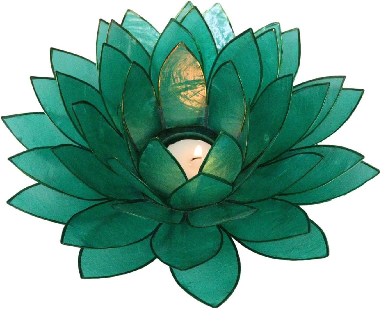 Ebros Gift Hand Crafted Capiz Seashells Petals Auspicious Lotus Flower Large 8.5" D Votive Tea Light Candle Holder Figurine Zen Feng Shui Meditation Home Fragrance Decor Accessory (Teal)