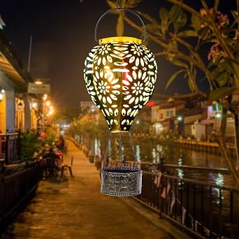 Solar Hot Air Balloon Lantern, Hanging Solar Lantern, Outdoor Waterproof Decorative Metal LED Lantern, Solar Lights for Tree, Patio, Garden, Garden, Porch Decoration, Multicolor