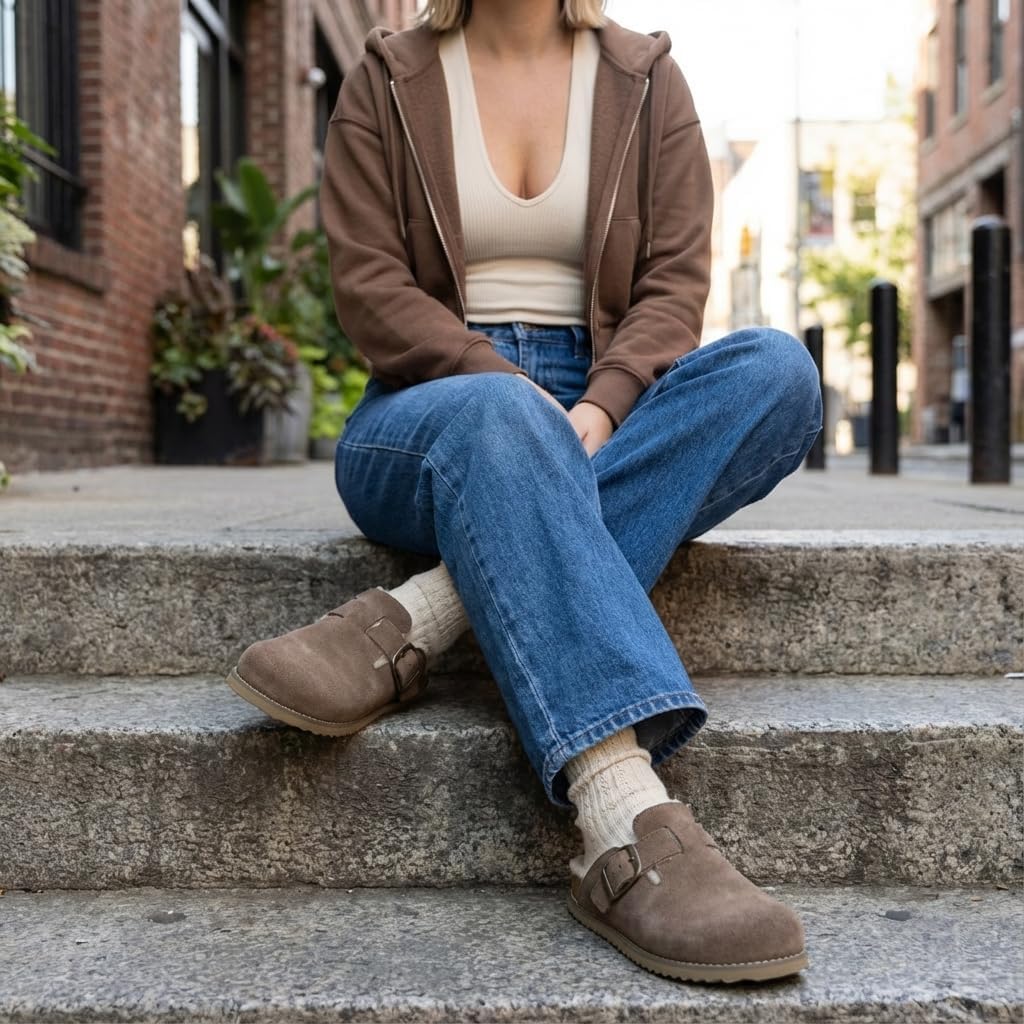 CUSHIONAIRE Blain Fur Genuine Suede Clogs for Women, Cozy Slip-On Womens Slippers with Detailed Stitching and Memory Foam Comfort - Image 6