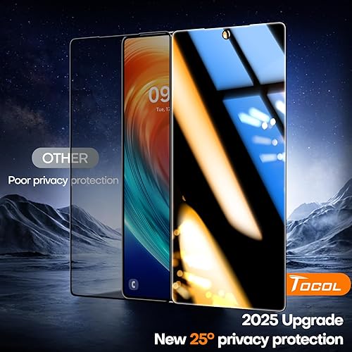 Vista 2 de TOCOL Protector de pantalla de privacidad para Samsung Galaxy S25 Ultra, dureza 9H, grado militar, inastillable, HD, vidrio templado, paquete de 2