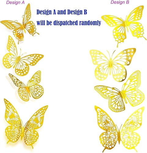 Miniatura 3 de JOSDIOX Decoración de pared de mariposa 3D, 48 piezas, 4 estilos, 3 tamaños, decoraciones de mariposa dorada para mariposas, decoración del hogar,