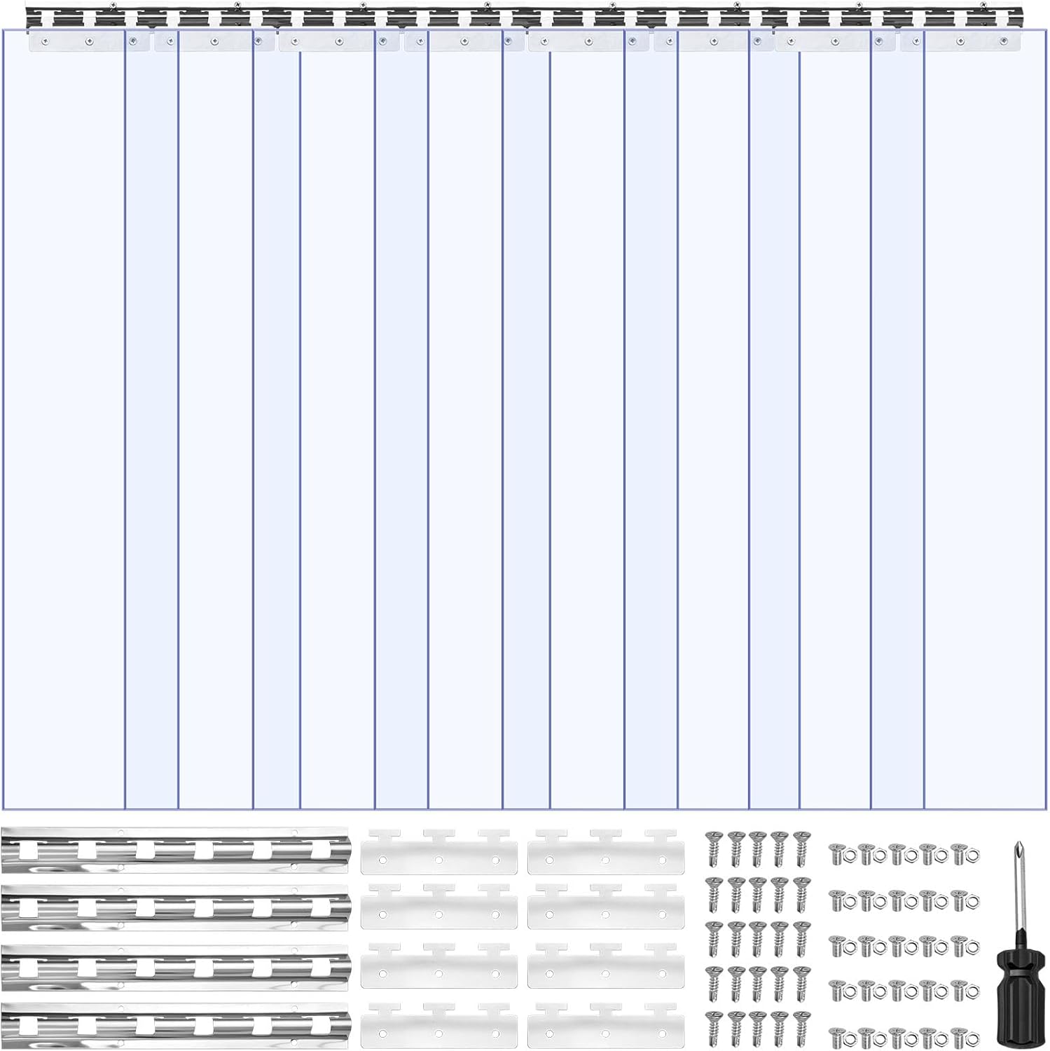 VEVOR Clear PVC Strip Curtain, 84 in Height x 48 in Width x 0.08 in Thickness, 8 PCS Walk in Freezer Cooler Curtain Strips, Thermal Insulating Plastic Door Strips for Warehouse, Freezer, Garage Doors 84"H x 48"W (Pack of 8)
