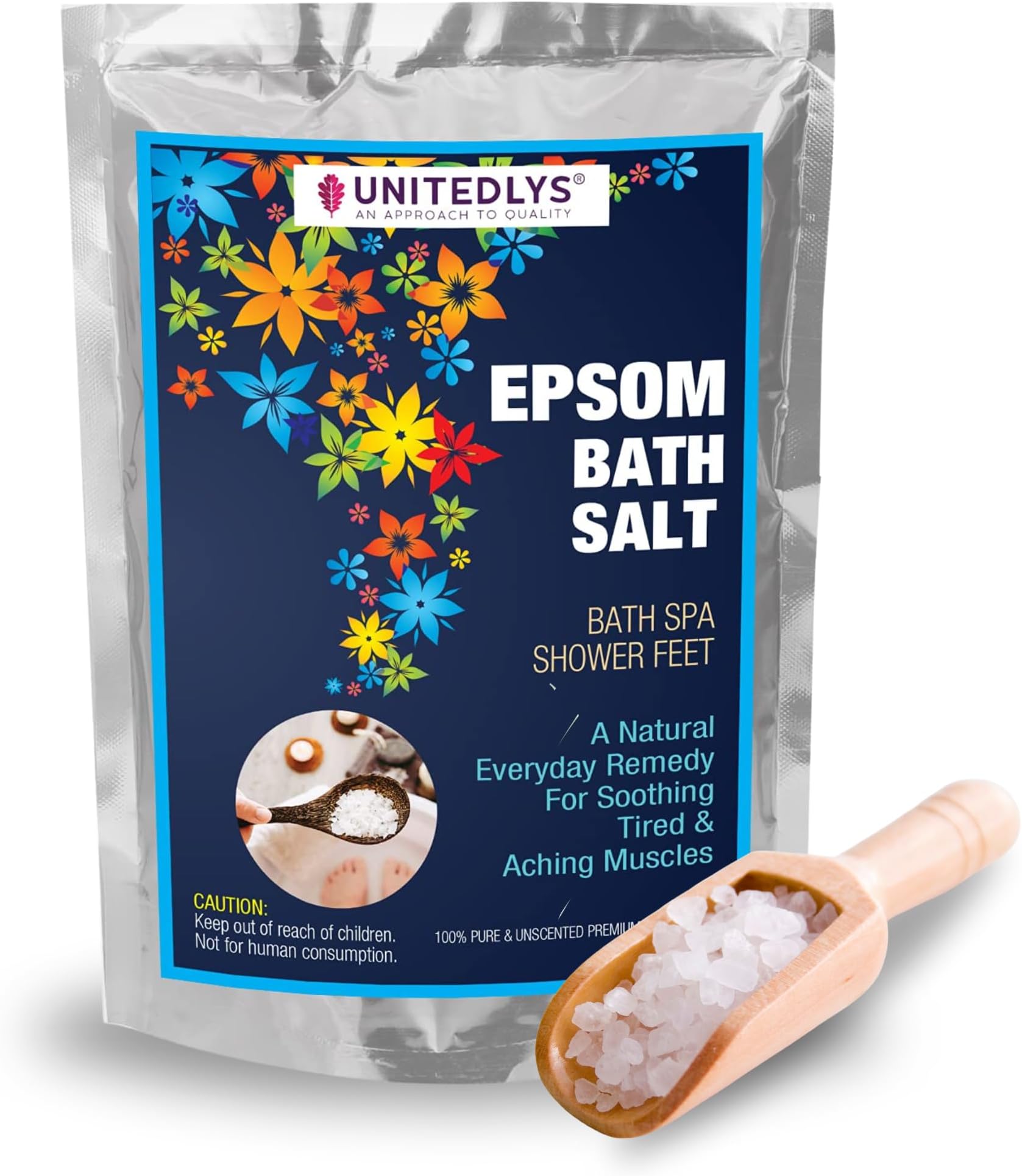 Unitedlys Epsom Bath Salt Soaking Solution for Muscle Relief, Relives Aches & Pain & Improves Skin | 100% Pure Magnesium Sulphate | Epsom Salt for Plants Growth & Plants Nutrient - 1.2 Kg/ 2.6 Lbs