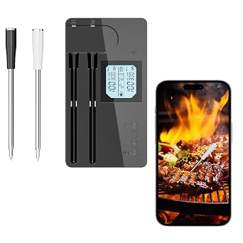 Wireless Meat Thermometer, 2 Probes, 4 Readings, Bluetooth, 400ft, LCD