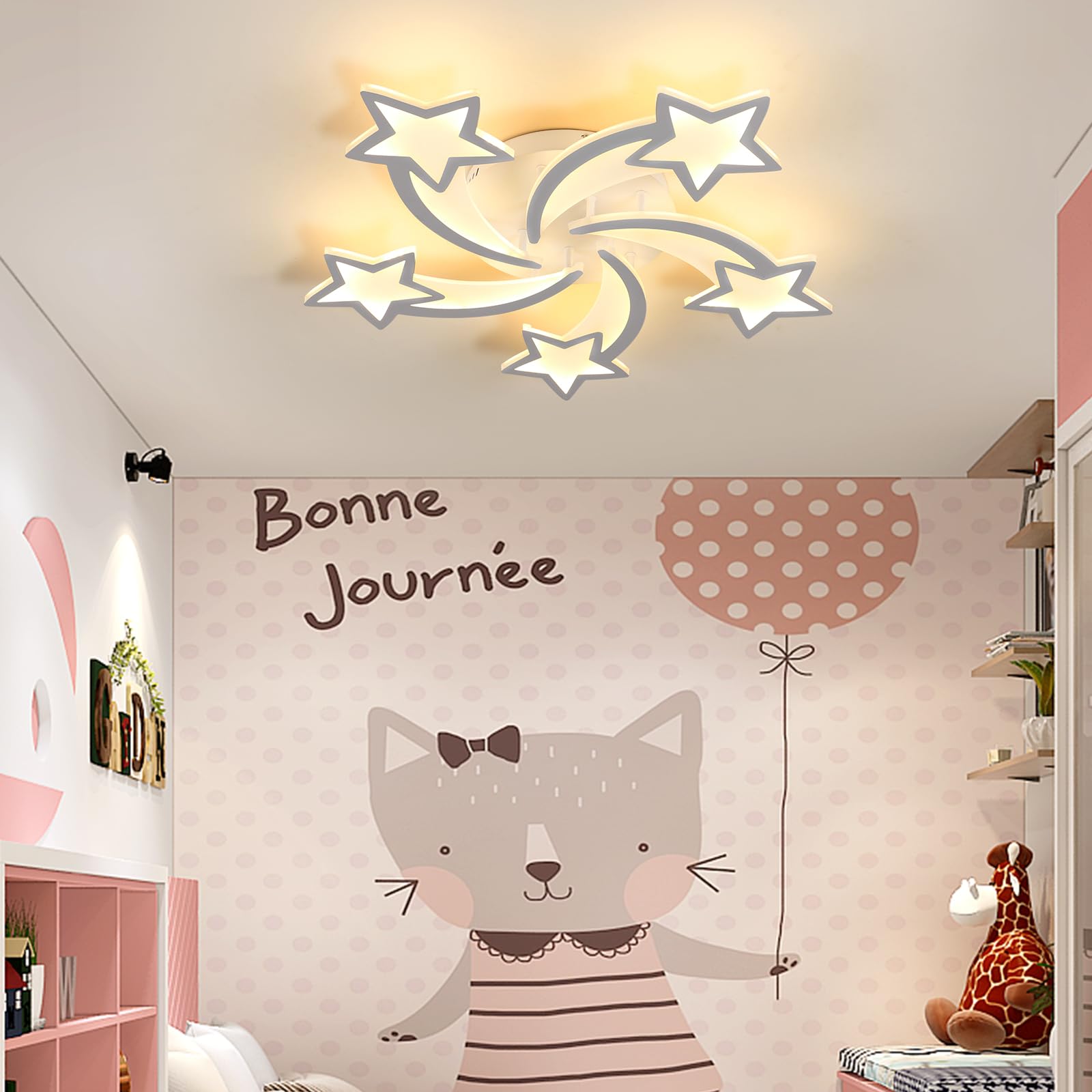 Riserva Plafoniera LED Soffitto Dimmerabile, 50W 6000LM Moderna Lampada da Soffitto con Telecomando/APP, 3000-6500K Φ70cm, Acrilico Lampadario a Forma di 5 Stelle per Camera Da Letto, Soggiorno