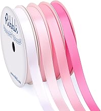 Ribbli Pink Satin Ribbon 3/8 Inch x 4 Rolls Total 40 Yards- White Pink Ribbon for Gift Wrapping Craft Wedding Decoration