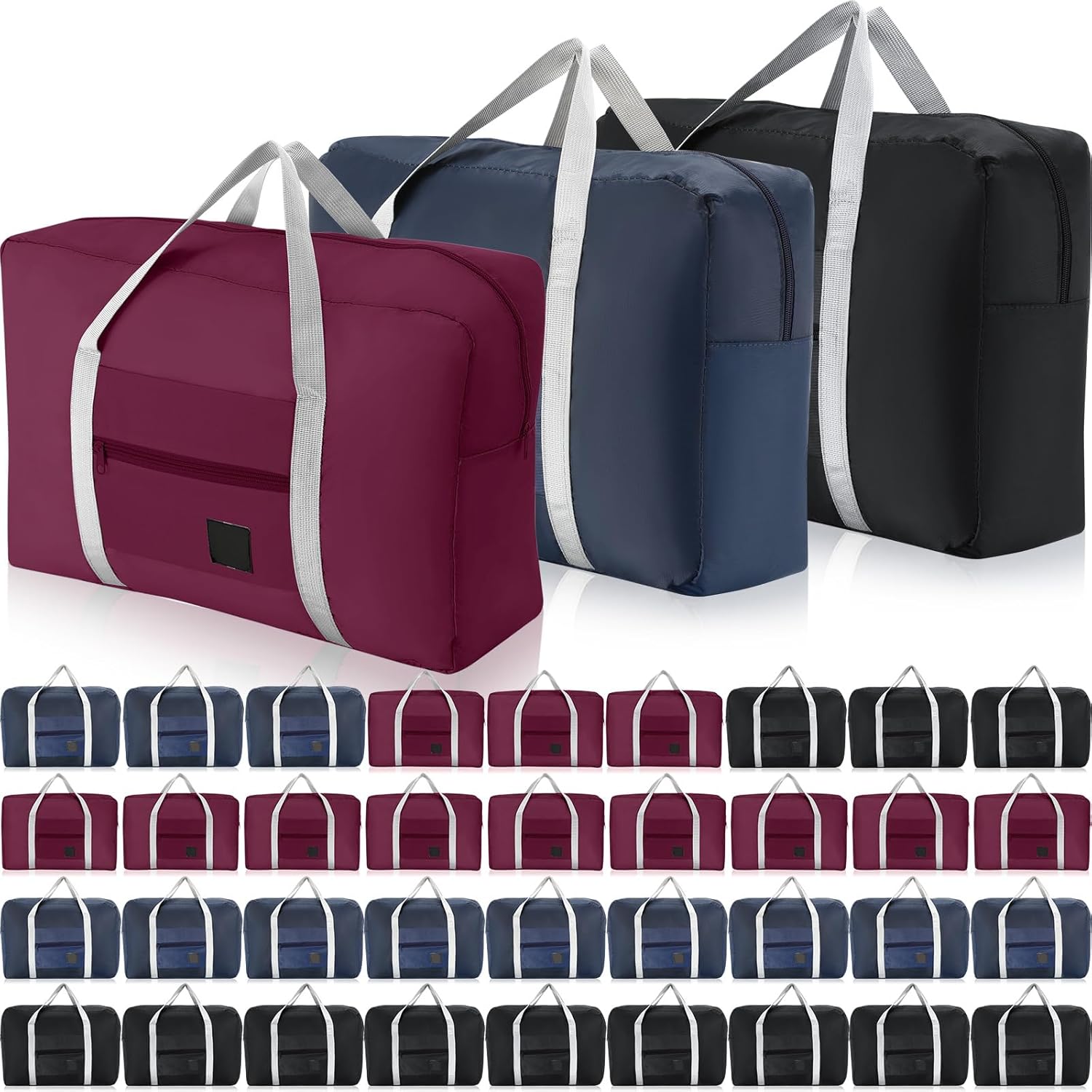 Sweetude 36 Pcs Foldable Travel Duffel Bag Bulk Carry Luggage with Trolley Sleeve, Waterproof Lightweight Weekender Bag for Homeless Donations Sport, Gym, Vacation