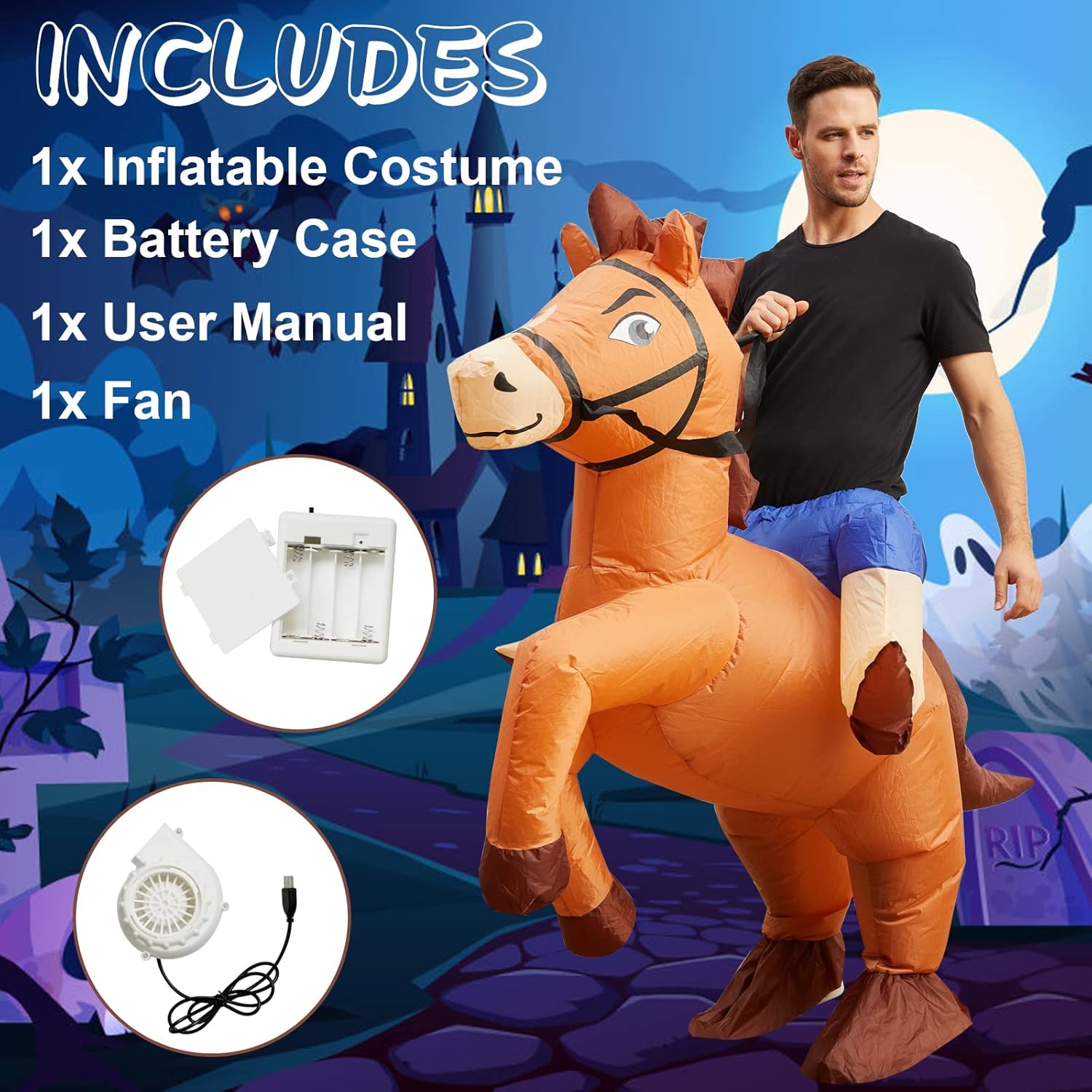 Seeds of Light Inflatable Costume Adult Horse Costumes Inflatable Horse Riding Costume Cowboy Blow Up Halloween Costume for Men Women Party - Image 2