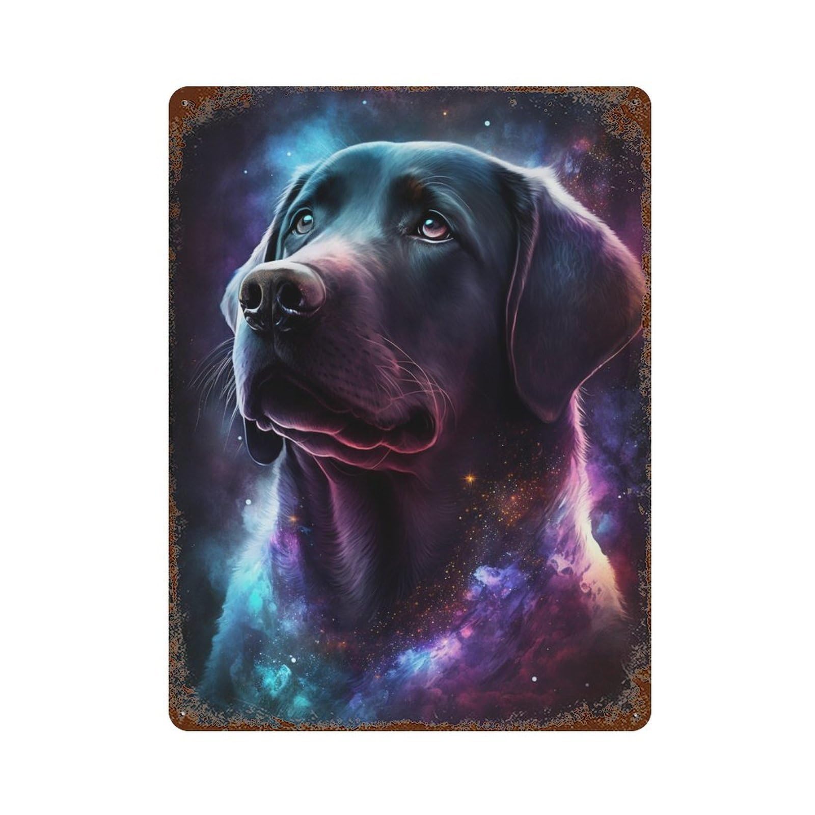 Decorative Tin Sign with Cosmic Labrador Art Print-5 Design 15.7"x11.8", for Farmhouse, Kitchen And Entryway Decor, Decorative Metal Wall Art