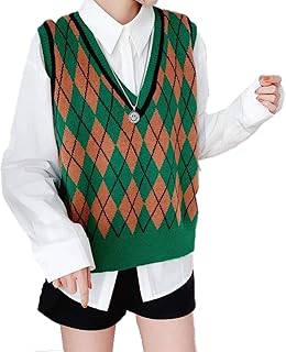 Hyipels Argyle Sweater Vest Women Y2K Plaid Knitted Streetwear Preppy Style V Neck Crop Knitwear Tank Top for Girl