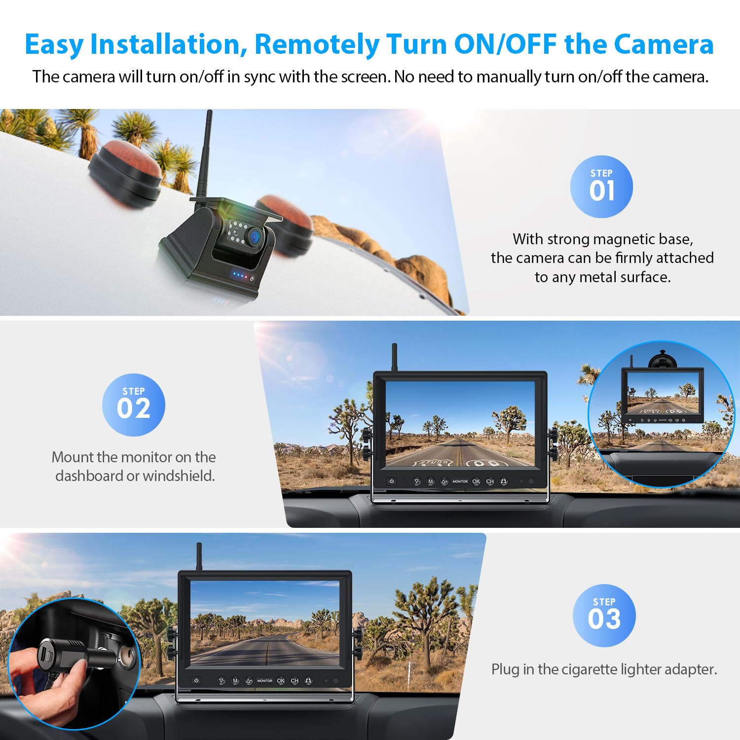 ZEROXCLUB 4 Magnetic Solar Wireless Backup Camera HD1080P 9