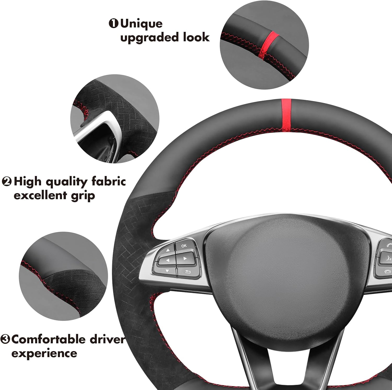 MEWANT Steering Wheel Cover for Benz W205 AMG C43 C117 AMG GLA 45 X156 C218 W213 X253 C253 GLC 43 AMG W166 W222 SLC R172 R231