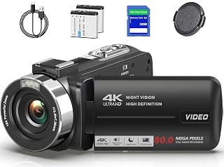 4K Video Camera Camcorder Ultra HD 80MP Vlogging Camera for YouTube 18X Digital Zoom 3.0" IPS 270° Screen IR Night Vision Camcorder Recorder with 32GB SD Card, Lens Cap and 2 Batteries - Amazon product rated Grade A
