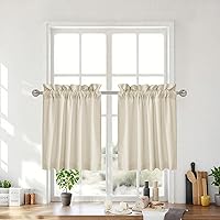 Vista 38 de RYB HOME Cortinas Blancas con Textura de Lino, Cenefas Transparentes, Complementos Superiores para Ventanas, Cortinas Semitransparentes para Cocina