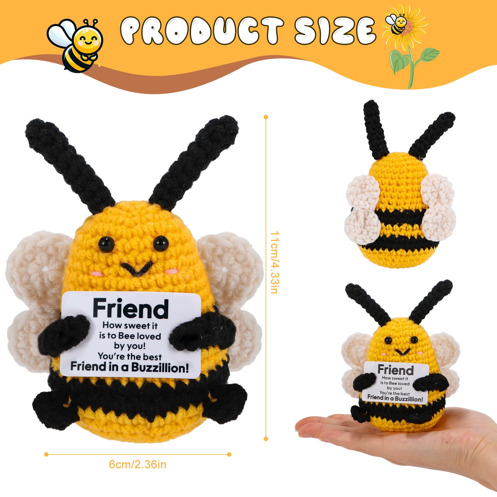 wompolle Positive Crochet Bee Emotional Gifts for Friends Bestie - Image 2