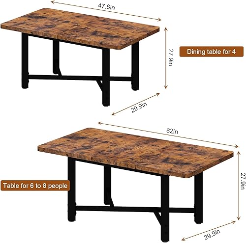 Miniatura 2 de Mesa de comedor extensible de 62 pulgadas, mesa de comedor industrial para 4-6 personas, mesa de comedor rectangular larga de madera expandible con
