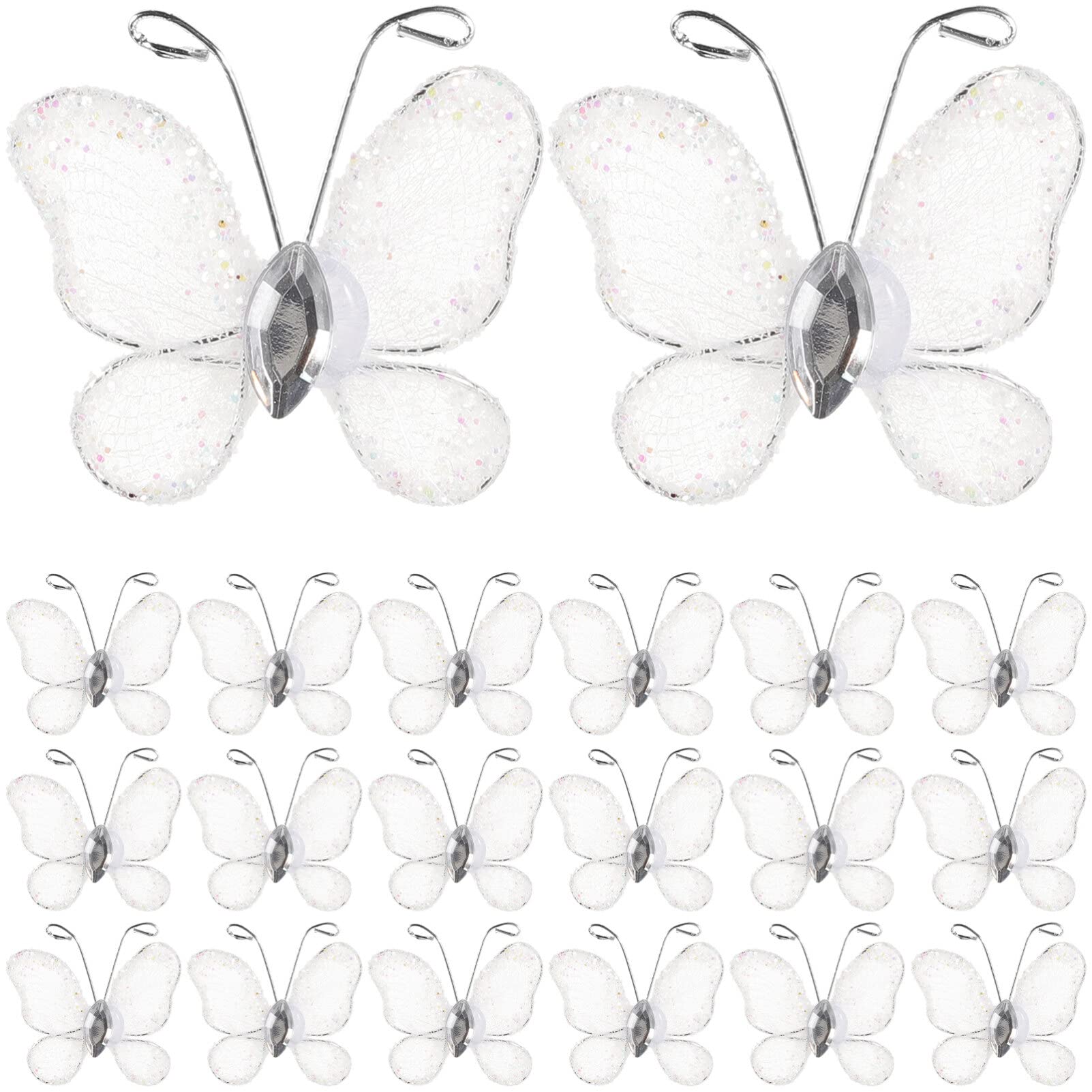 50 mariposas de malla blanca con alambre Beaupretty para decoración
