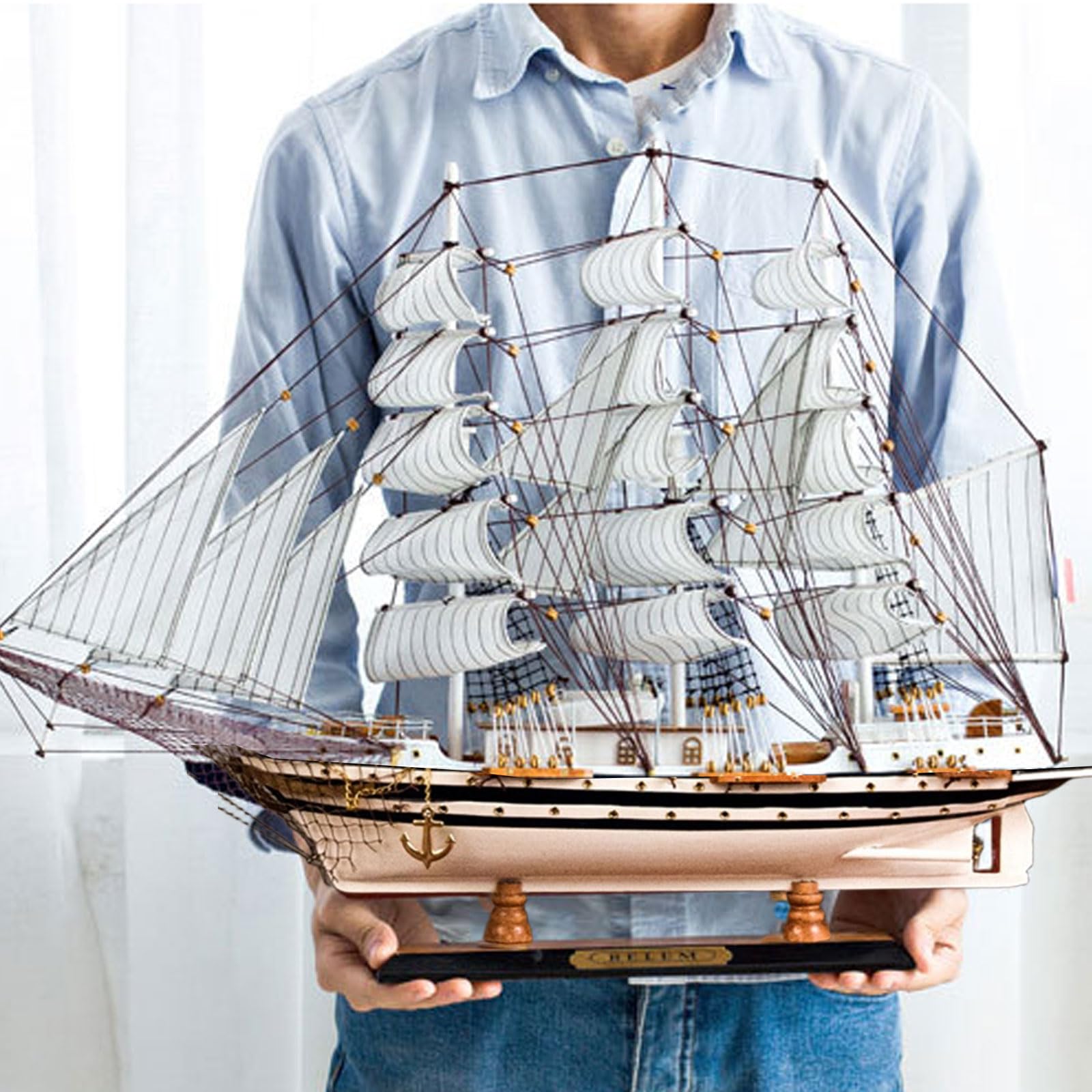 YLME 65cm Maquette de Bateau en Bois Amerigo Vespucci Maquette de voilier en Bois Massif Voilier en Bois Décorations Nautiques en Bois Collection Maison pour Offrir,65CM