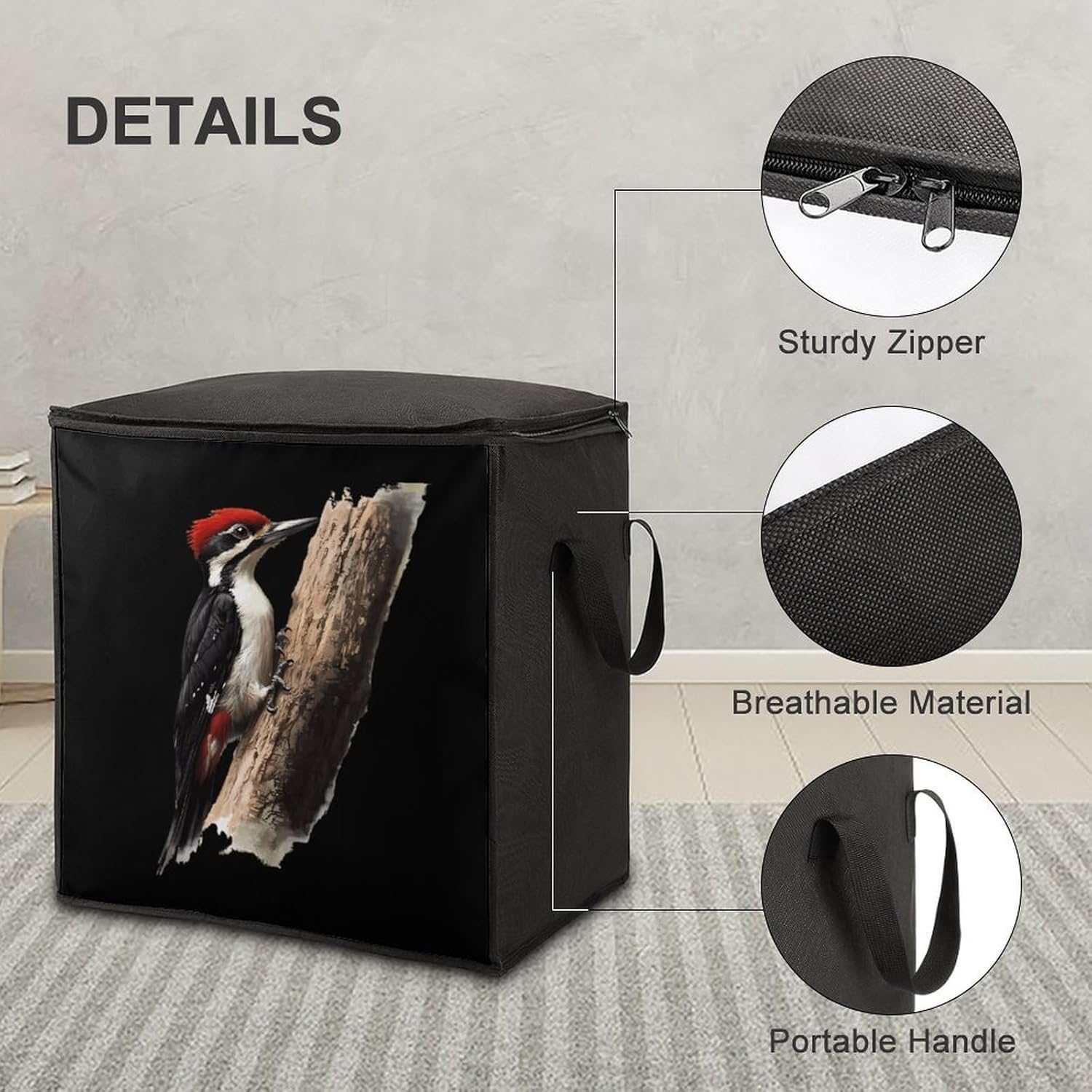 Woodpecker Large Comforter Blanket Storage Bags Bins 70L Closet Organizer with Handles