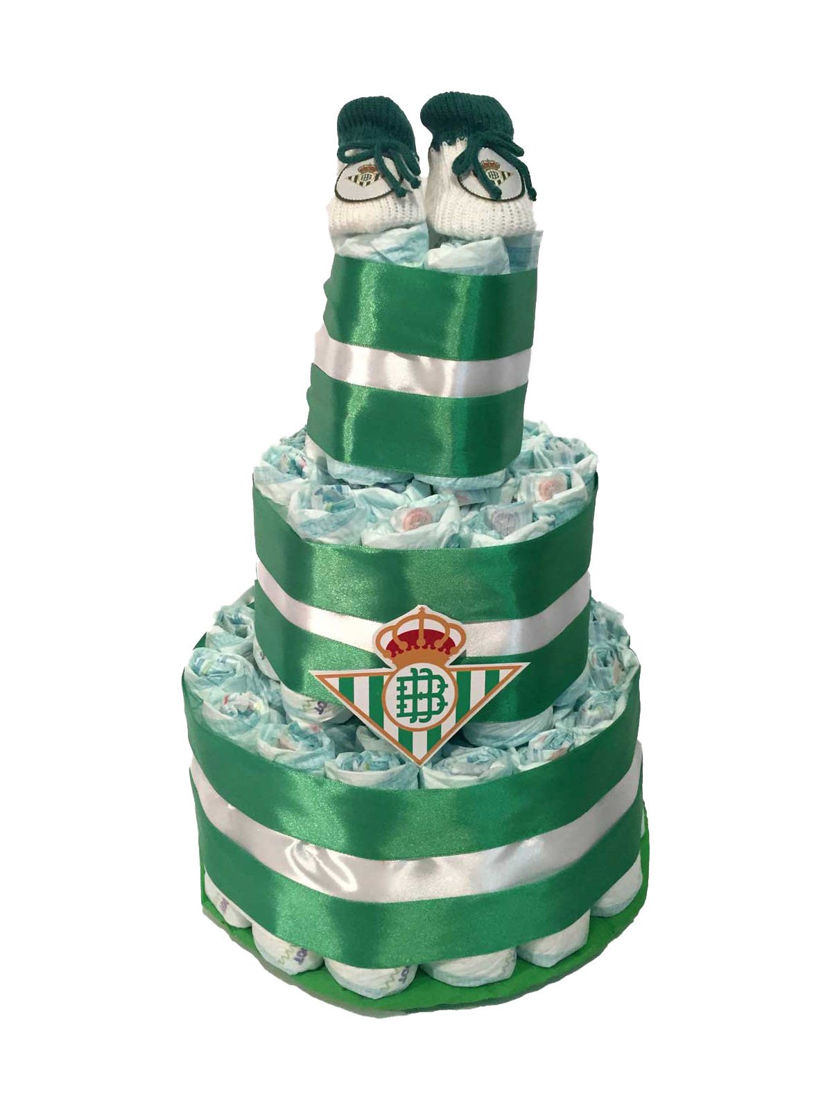 Tarta de pañales Real Betis balompie (Talla 2 (3-6 kg)) by MomentosGourmet Añade tu dedicatoria personalizada. Regalo para bebé muy práctico. Cesta Canastilla recién nacido. Diaper Cake