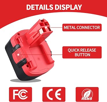 14.4V 4800mAh NiMH BAT140 Battery, Compatible with Bosch 14.4V Battery, Suitable for 14.4V Cordless Power Tools BAT038 BAT040 BAT041 2607335694 2607335264 2607335465 2607335711 (2 Packs)